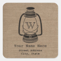 Burlap Inspired Monogram Lantern Address Sticker