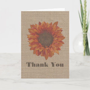 Burlap Inspired Orange Sunflower Thank You Card