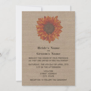 Burlap Inspired Orange Sunflower Wedding Invite