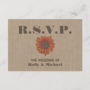 Burlap Inspired Orange Sunflower Wedding RSVP