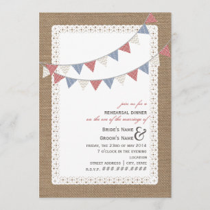 Burlap Inspired Patterned Bunting Rehearsal Dinner Invitation