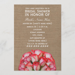 Burlap Inspired Pink Roses Bridal Shower Invite