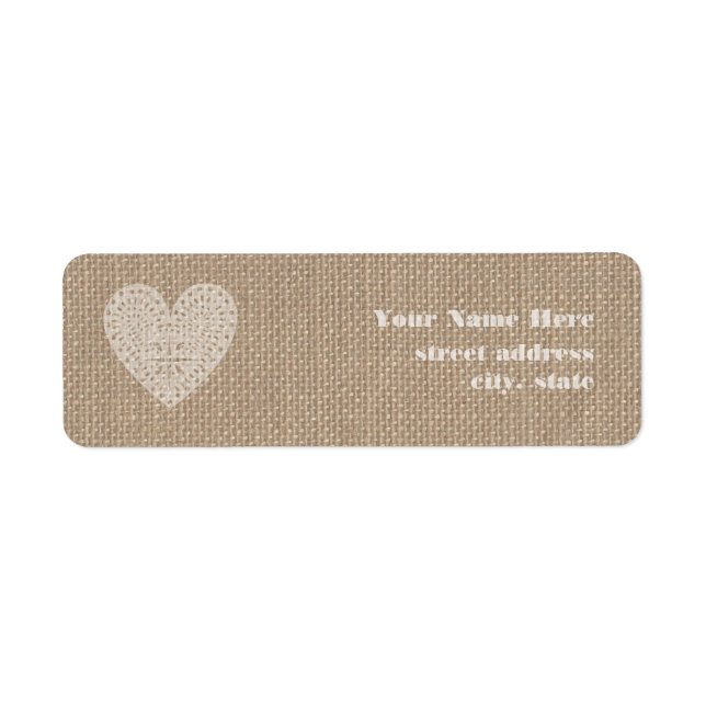 Burlap Inspired Rustic White Heart Label (Front)
