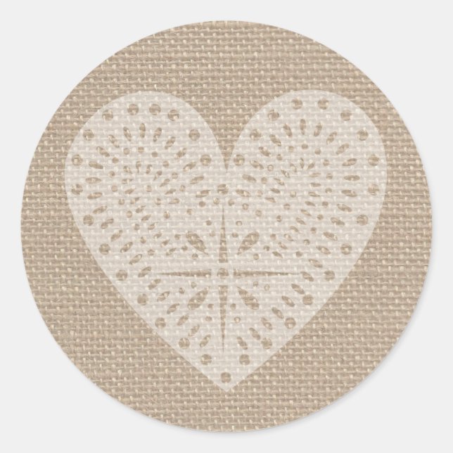 Burlap Inspired White Heart Sticker (Front)