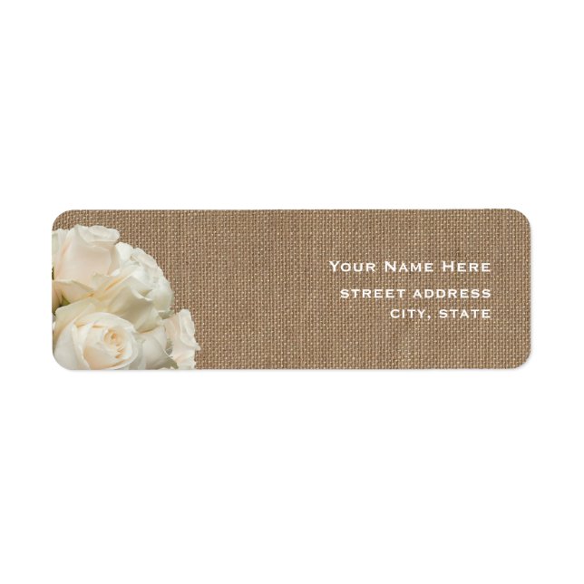 Burlap Inspired White Roses Address Label (Front)