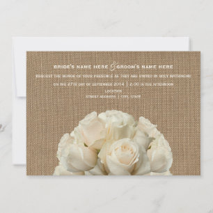 Burlap Inspired White Roses Wedding Invitation
