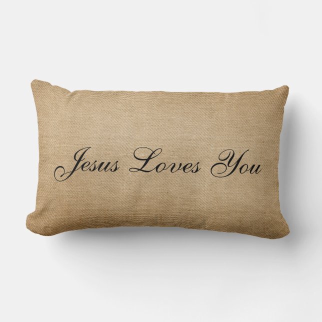 Burlap Jesus Loves You Lumbar Cushion (Front)