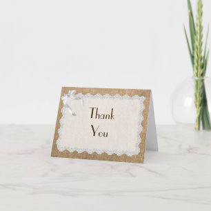 Burlap Lace And Bows Customisable Thank You Card