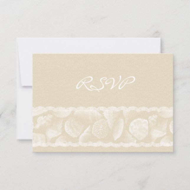 Burlap Lace and Sea Shell Wedding RSVP Card (Front)