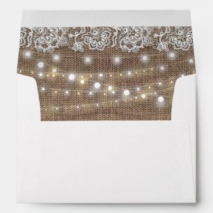 Burlap Lace and String of Lights Rustic Envelope