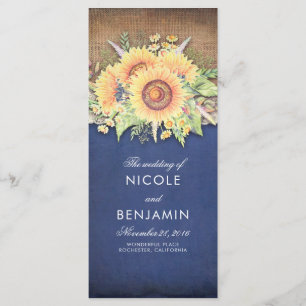 Burlap Lace and Sunflowers Navy Wedding Programs Programme