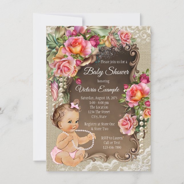 Burlap Lace Baby Shower Invitations (Front)