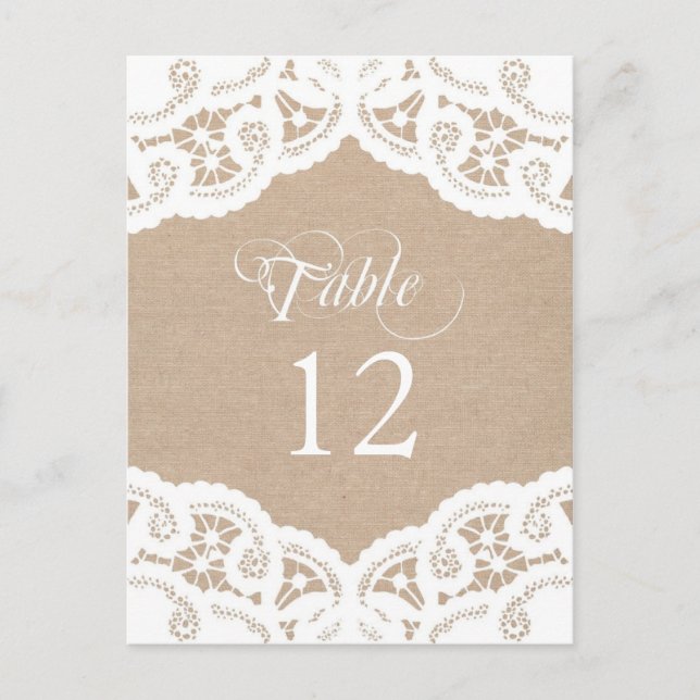 Burlap Lace Doily Wedding Table Number Table Cards (Front)