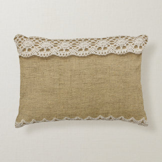 Burlap, lace fabric texture. decorative cushion