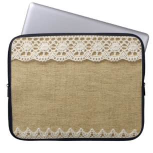 Burlap, lace fabric texture. laptop sleeve
