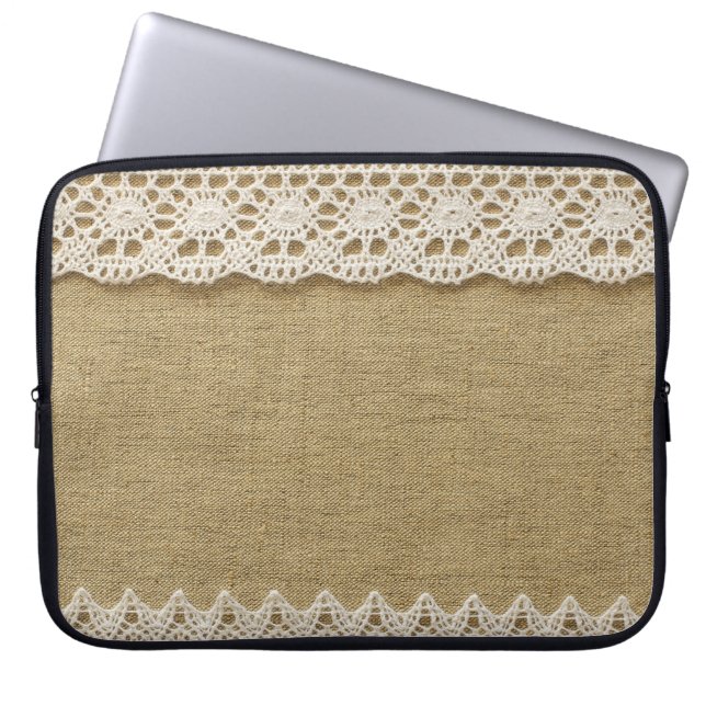 Burlap, lace fabric texture. laptop sleeve (Front)