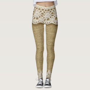 Burlap, lace fabric texture. leggings