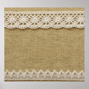 Burlap, lace fabric texture. poster