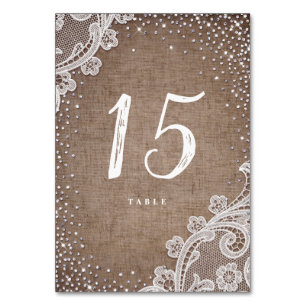 Burlap Lace glitter rustic wedding table card