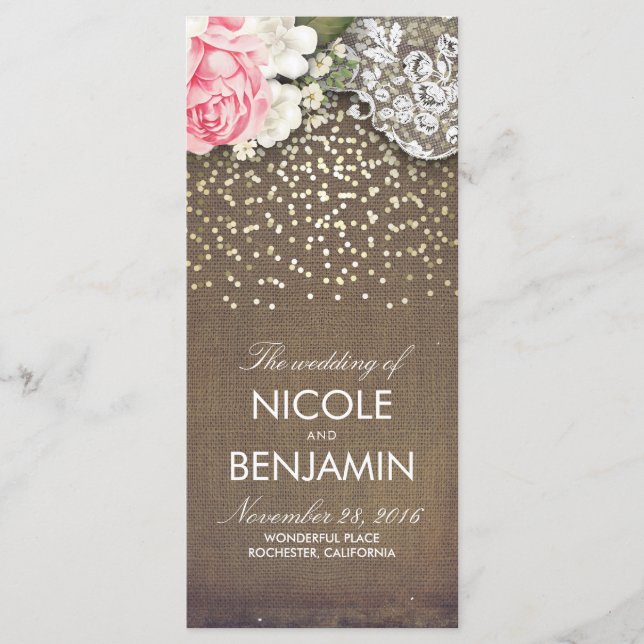 Burlap Lace Gold Confetti Rustic Wedding Programs Programme (Front)