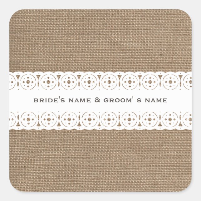Burlap & Lace Inspired Wedding Sticker (Front)