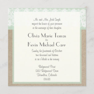 Burlap & Lace Mint Customisable Wedding Invitation