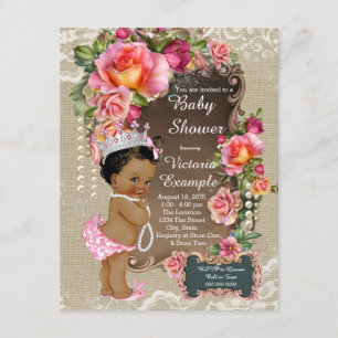 Burlap Lace Pearl Ethnic Princess Baby Shower Invitation