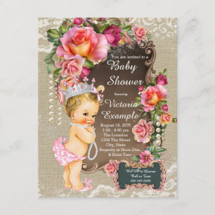 Burlap Lace Pearl Princess Baby Shower Invitation