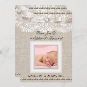 Burlap Lace Photo Baptism/Christening Invitation