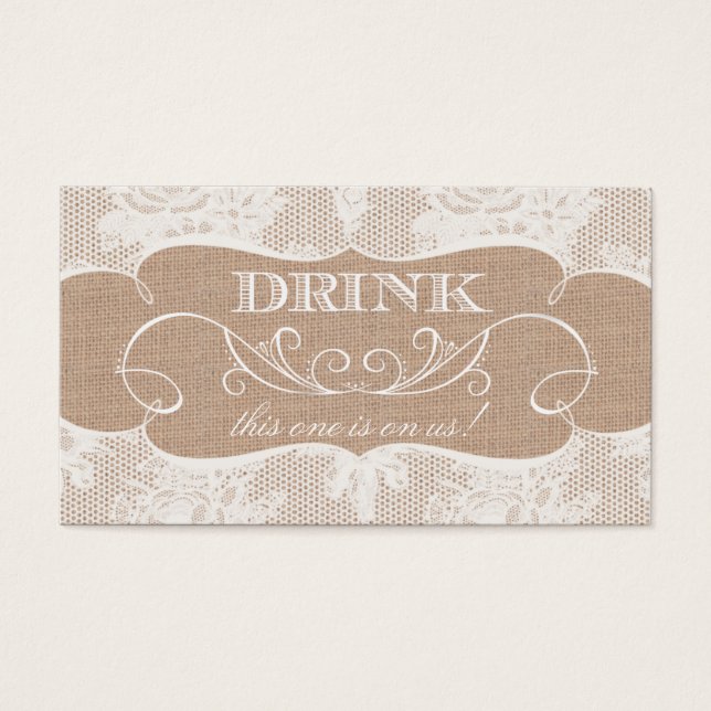 Burlap & Lace Print Wedding Drink Ticket (Front)