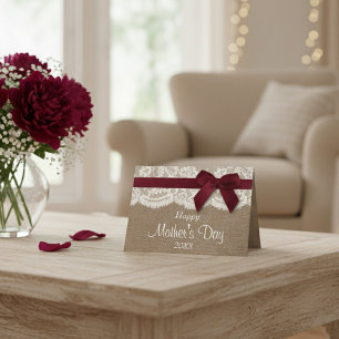 Burlap, Lace & Red Bow Happy Mother's Day Card