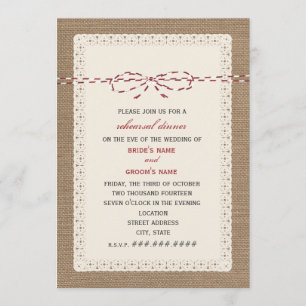 Burlap Lace & Red Paper Twine Inspired Rehearsal Invitation