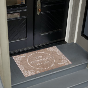 Burlap Lace Rustic Chic Personalised Name Doormat