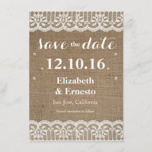 Burlap Lace Rustic Wedding Save the Dates 4.5x6.25 Date