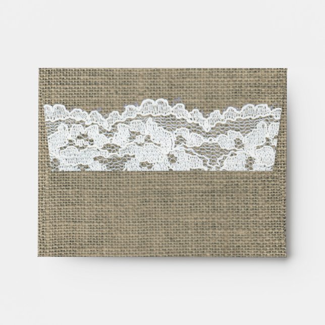 Burlap & Lace Simple Rustic Wedding Invitation Envelope (Back (Top Flap))
