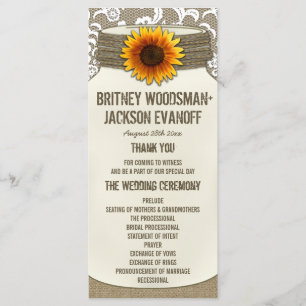 Burlap Lace Sunflower Mason Jar Wedding Programs Programme