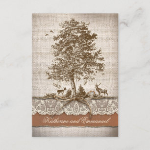burlap lace tree rustic country wedding RSVP cards