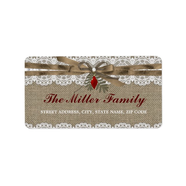 Burlap & Lace Vintage Christmas Address Labels (Front)