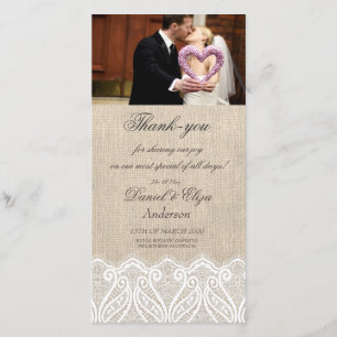 Burlap & Lace Wedding Thank You Photo Card