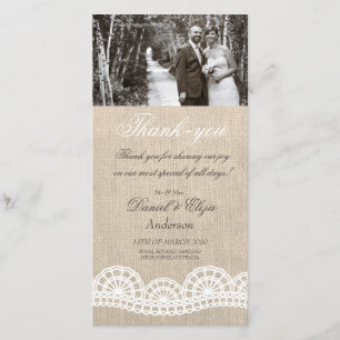 Burlap & Lace Wedding Thank You Photo Card