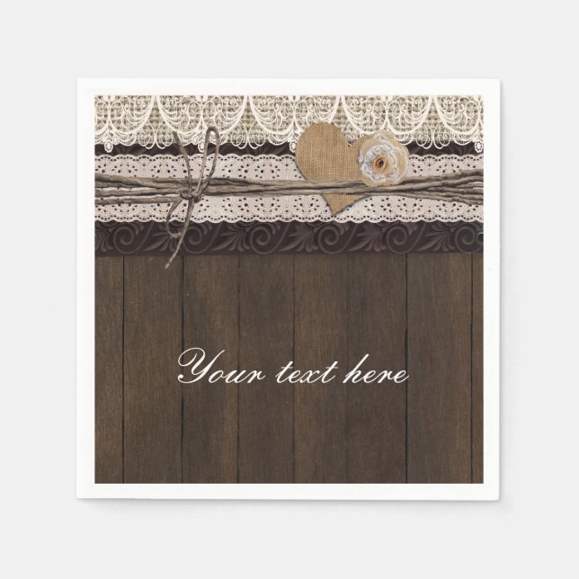 Burlap Lace Wood Romantic Country Wedding Napkins (Front)