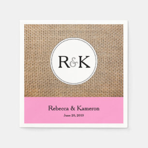 Burlap & Light Pink Monogrammed Wedding Napkin