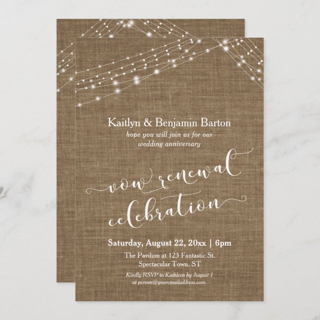 Burlap Light Strings Vow Renewal Celebration Invitation (Front/Back)