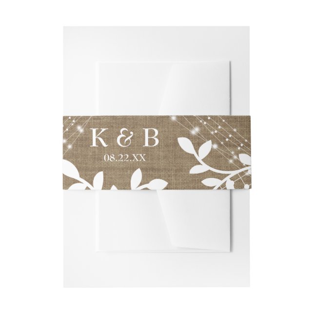 Burlap Lights & Leafy Lace You are Invited Script Invitation Belly Band (Front Example)