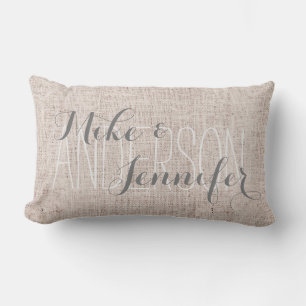 Burlap-like Personalise Wedding Names Date Gift Lumbar Cushion