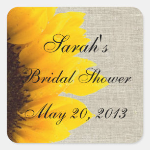 Burlap Linen Sunflower Photo Bridal Shower Square Sticker