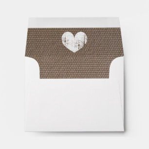 Burlap liner wedding envelopes with rustic heart