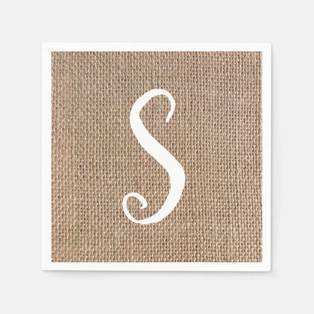 Burlap Look Monogram Script Wedding Napkin (Front)
