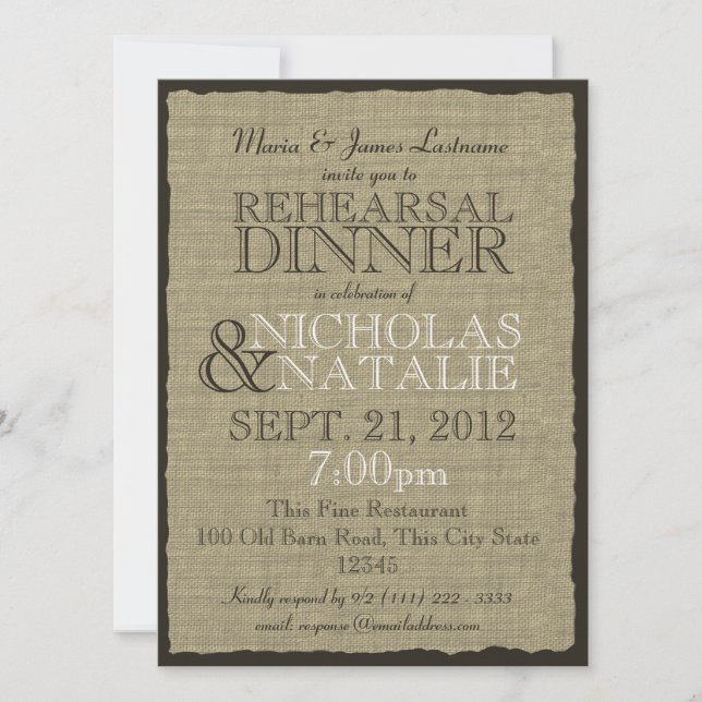 Burlap Look Rehearsal Dinner Invitation (Front)