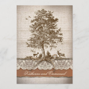 burlap love tree rustic country wedding invite